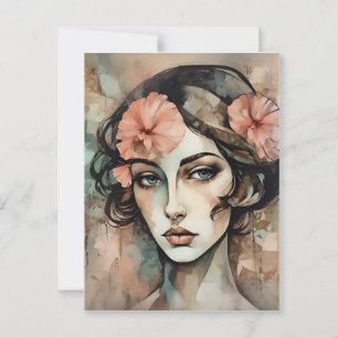 Postal Ilustracion femenino de arte pop retro