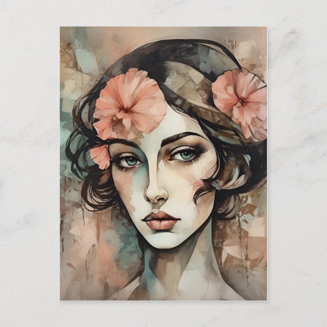 Postal Ilustracion femenino de arte pop retro (Anverso)