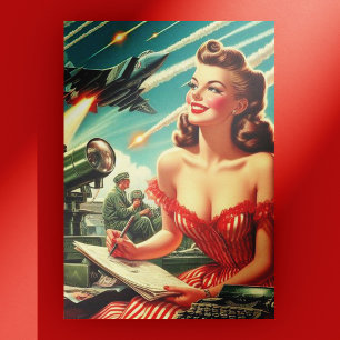 Postal ilustracion femenino de cosecha de los años 50