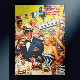 Postal Ilustracion Fiesta de la época de los años 50