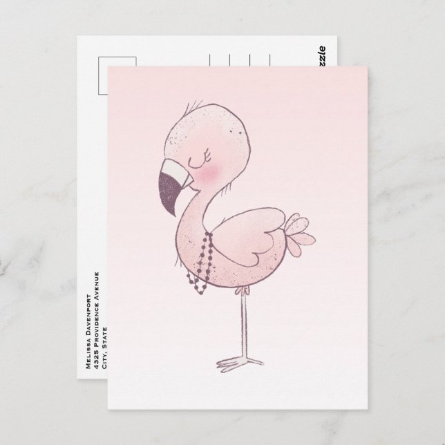 Postal Ilustracion Flamingo Rosa (Anverso / Reverso)