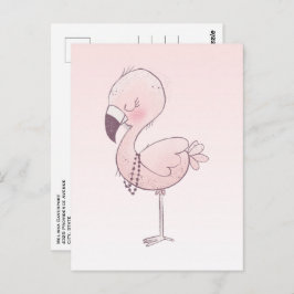 Postal Ilustracion Flamingo Rosa