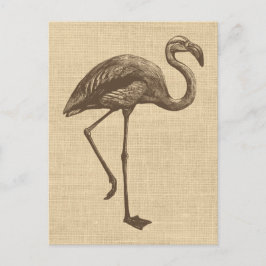 Postal Ilustracion Flamingo Vintage en Burlap