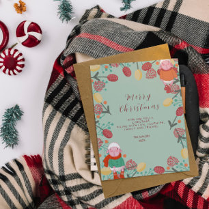 Postal Ilustración floral de cordero de invierno de Navid