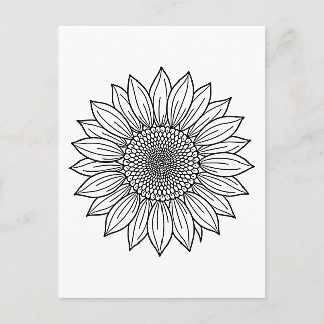Postal Ilustracion floral de girasol arte en línea (Anverso)