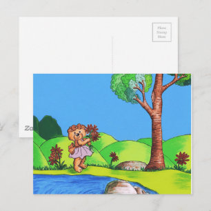 Postal Ilustracion floral de Girly Bear Country