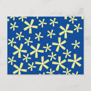 Postal Ilustración floral de margarita amarilla y azul