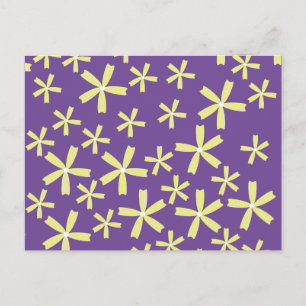 Postal Ilustración floral de margarita amarilla y púrpura