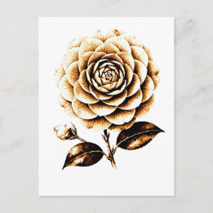 Postal Ilustración Floral de Rosa de Bronce Elegante en M