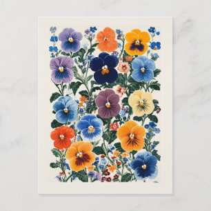 Postal Ilustracion Floral Vibrante Pansy