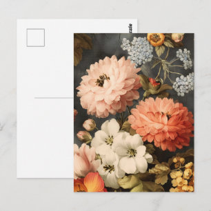 Postal Ilustración floral vintage con flores mixtas