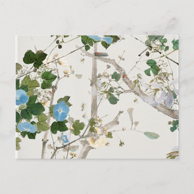 Postal Ilustracion Flores Vintage (Anverso)