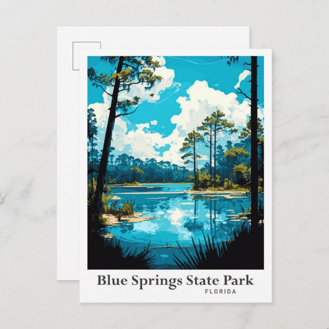 Postal Ilustracion Florida del Parque Estatal Blue Spring (Anverso / Reverso)