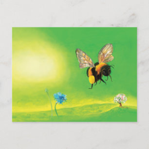 Postal Ilustracion Fluffy Bumblebee Flying