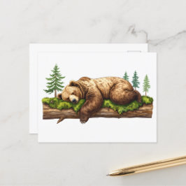 Postal Ilustracion Forestal Pacífico Grizzly Bear