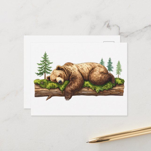 Postal Ilustracion Forestal Pacífico Grizzly Bear (Anverso/Reverso In Situ)