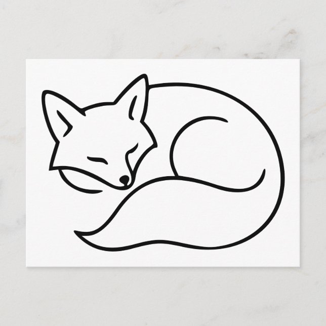 Postal Ilustracion Fox durmiente - Arte de línea Minimali (Anverso)