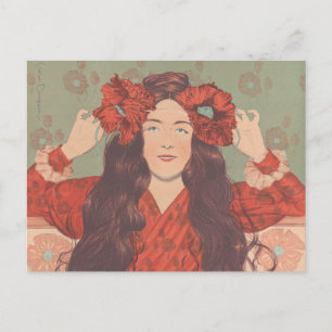 Postal Ilustracion francés de una mujer