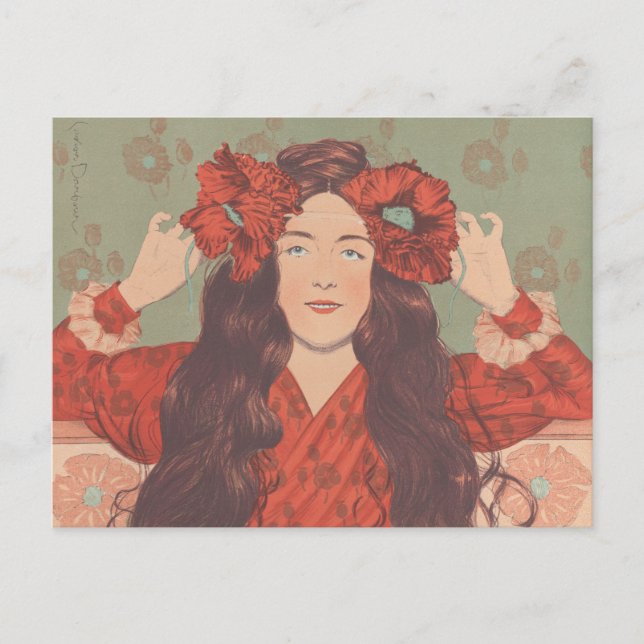 Postal Ilustracion francés de una mujer (Anverso)