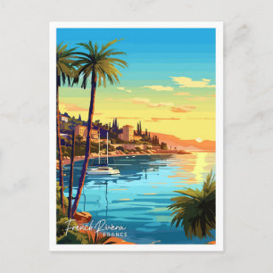 Postal Ilustracion francés Riviera France Viajes Vintage