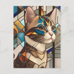 Postal Ilustracion Gato de Cristal Manchado