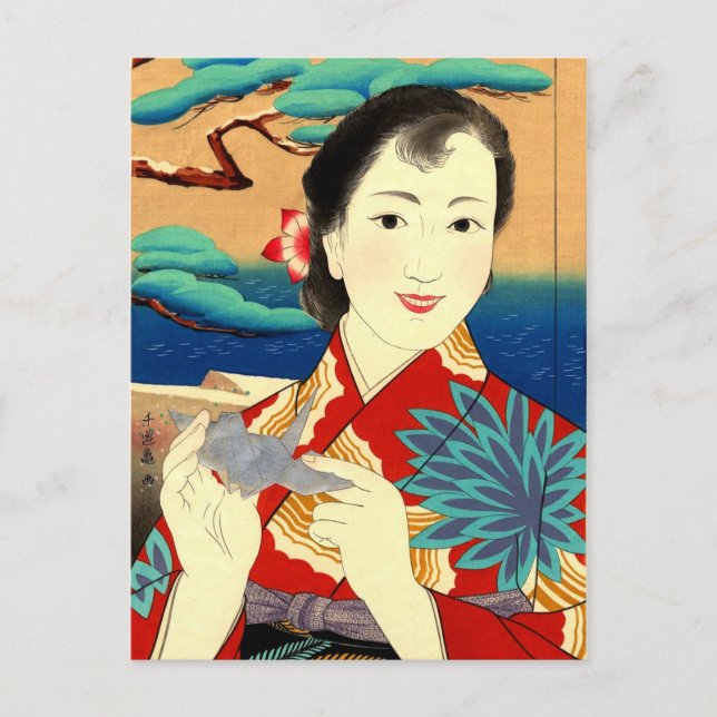 Postal Ilustracion Geisha japonés (Anverso)