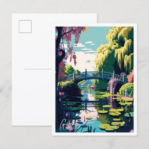 Postal Ilustracion Giverny France Travel Vintage