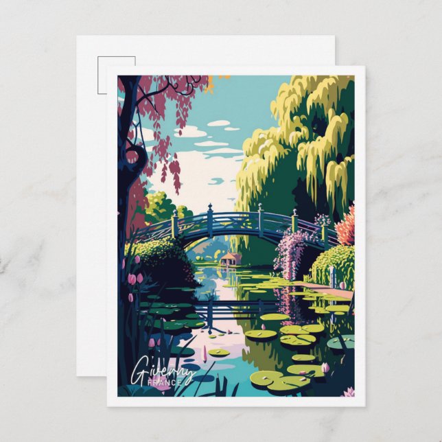 Postal Ilustracion Giverny France Travel Vintage (Anverso / Reverso)