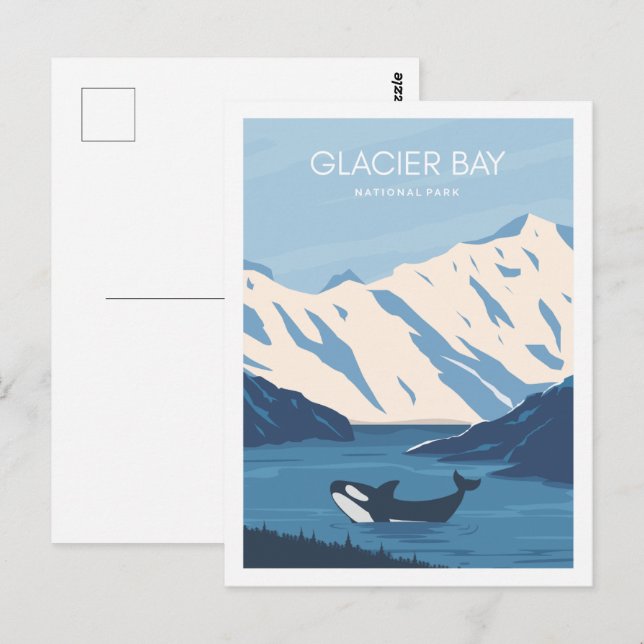 Postal Ilustracion Glacier Bay Alaska USA Travel Place (Anverso / Reverso)