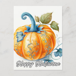 Postal Ilustracion Gótico de Calabaza de Otoño