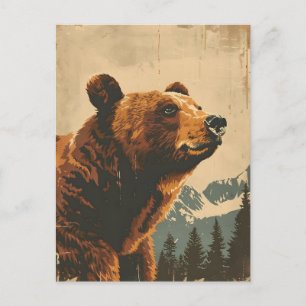 Postal Ilustracion Grizzly Vintage