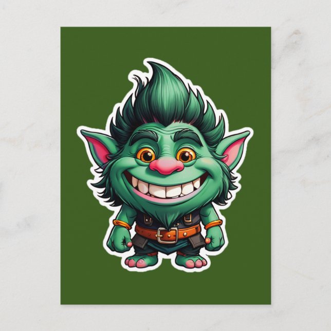 Postal Ilustracion Happy Little Troll Chibi (Anverso)