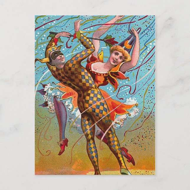 Postal Ilustracion Harlequin Dancing Vintage (Anverso)