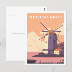 Postal Ilustracion Holandés Famoso Travel Place
