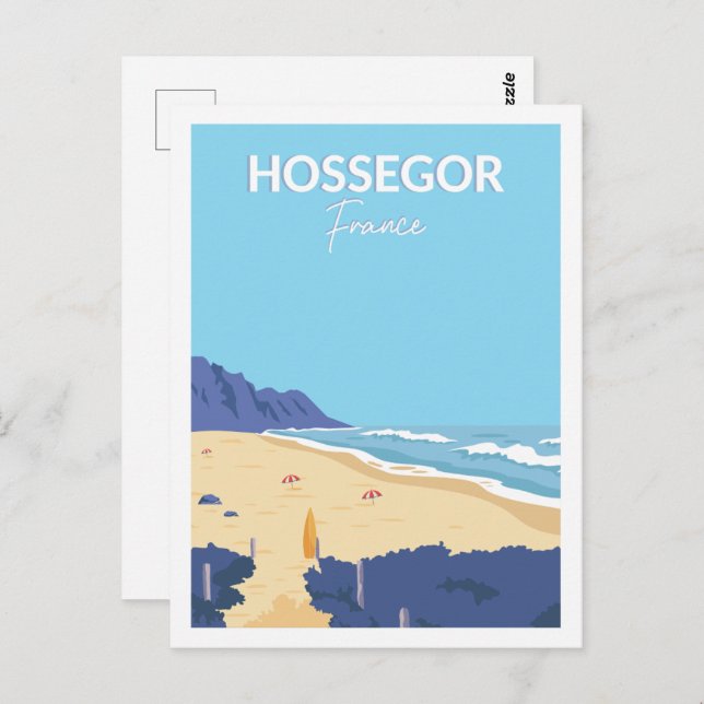 Postal Ilustracion Hossegor France Famous Travel Place (Anverso / Reverso)