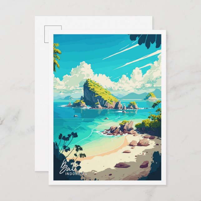 Postal Ilustracion indonesio de viajes vintage (Anverso / Reverso)