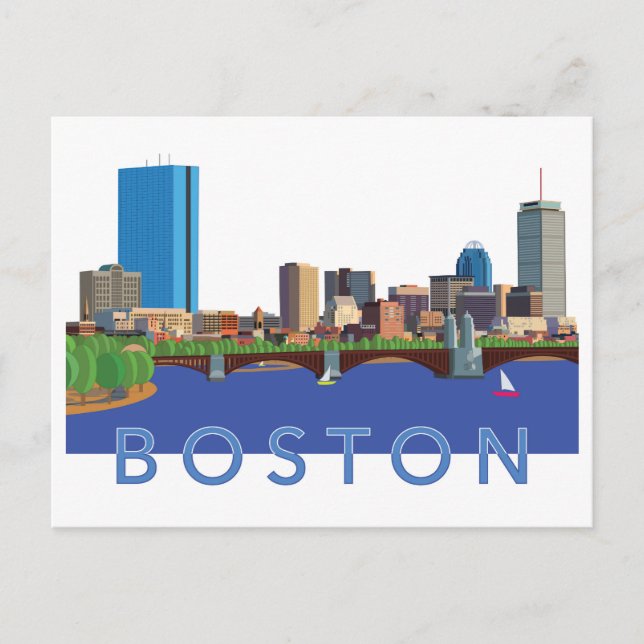 Postal Ilustracion informático Back Bay Boston Skyline (Anverso)