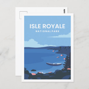 Postal Ilustracion Isle Royale Famous Travel Place