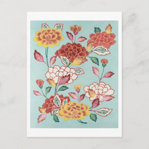Postal Ilustracion japonés vintage de flores