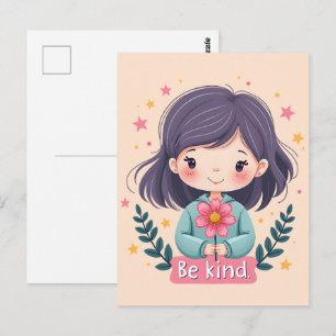 Postal Ilustración Kawaii Adorable "Sé Amable"