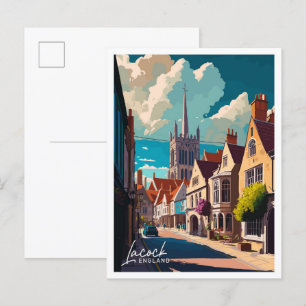 Postal Ilustracion Lacock England Travel Vintage