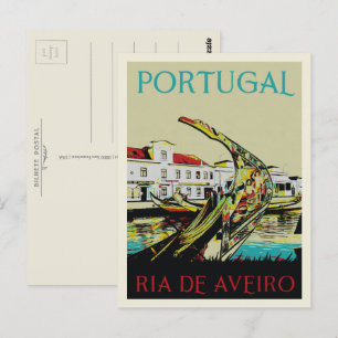 Postal Ilustracion laguna Aveiro Portugal