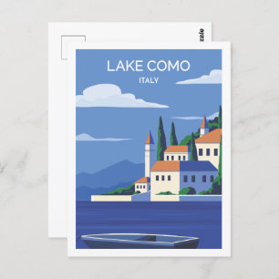 Postal Ilustracion Lake Como Italy