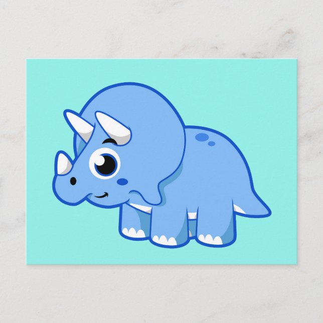 Postal Ilustración linda de un dinosaurio Triceratops. (Anverso)