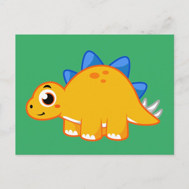 Postal Ilustración linda de un Stegosaurus. (Anverso)