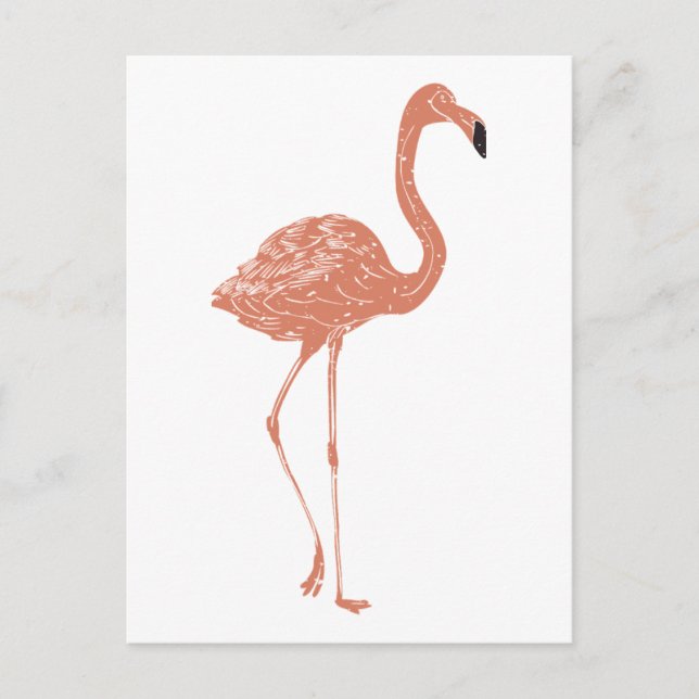 Postal Ilustracion lindo rojo flamingo linocut (Anverso)