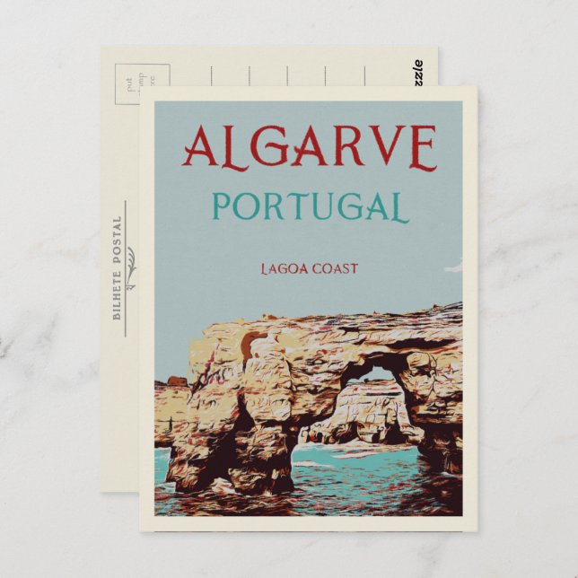 Postal Ilustracion litoral de Lagoa Algarve Portugal Post (Anverso / Reverso)
