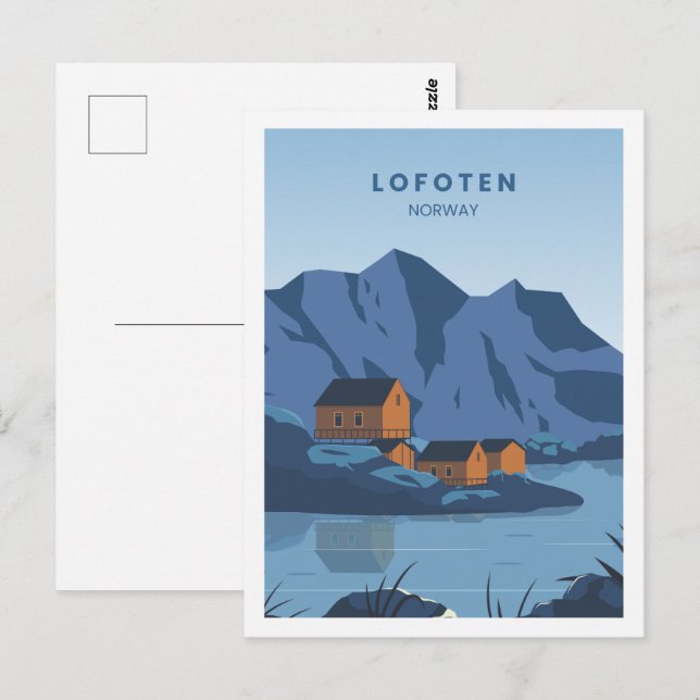 Postal Ilustracion Lofoten Noruega Famoso Travel Place (Anverso / Reverso)