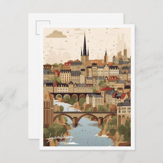 Postal Ilustracion Lugar de Viaje de Arte de Luxemburgo (Anverso / Reverso)