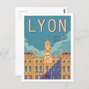Postal Ilustracion Lyon France Famous Travel Place